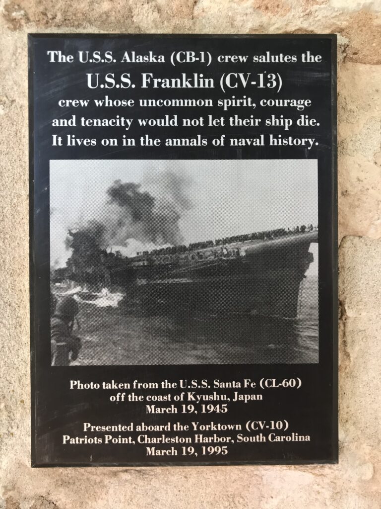 Plaque from the Crew of the USS Alaska honoring the crew of the USS Franklin