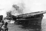 USS Franklin listing after being attacked on March 19k 1945