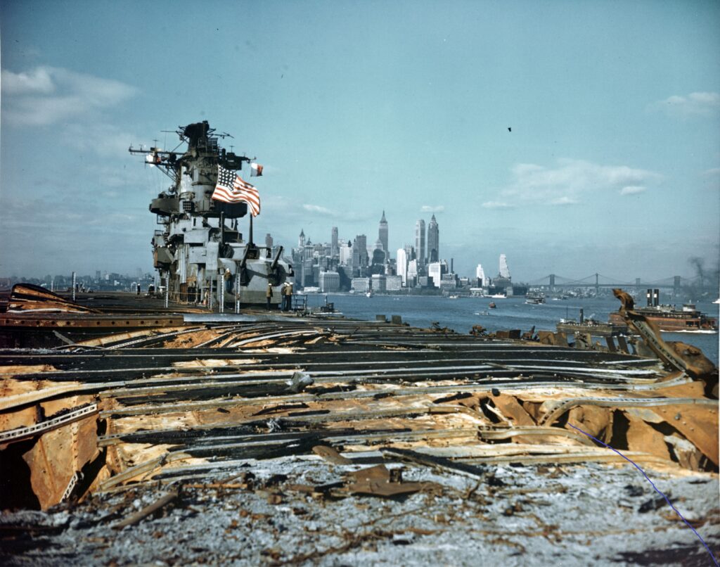 USS Franklin In New York Harbor April 1945 80-G-K-4760