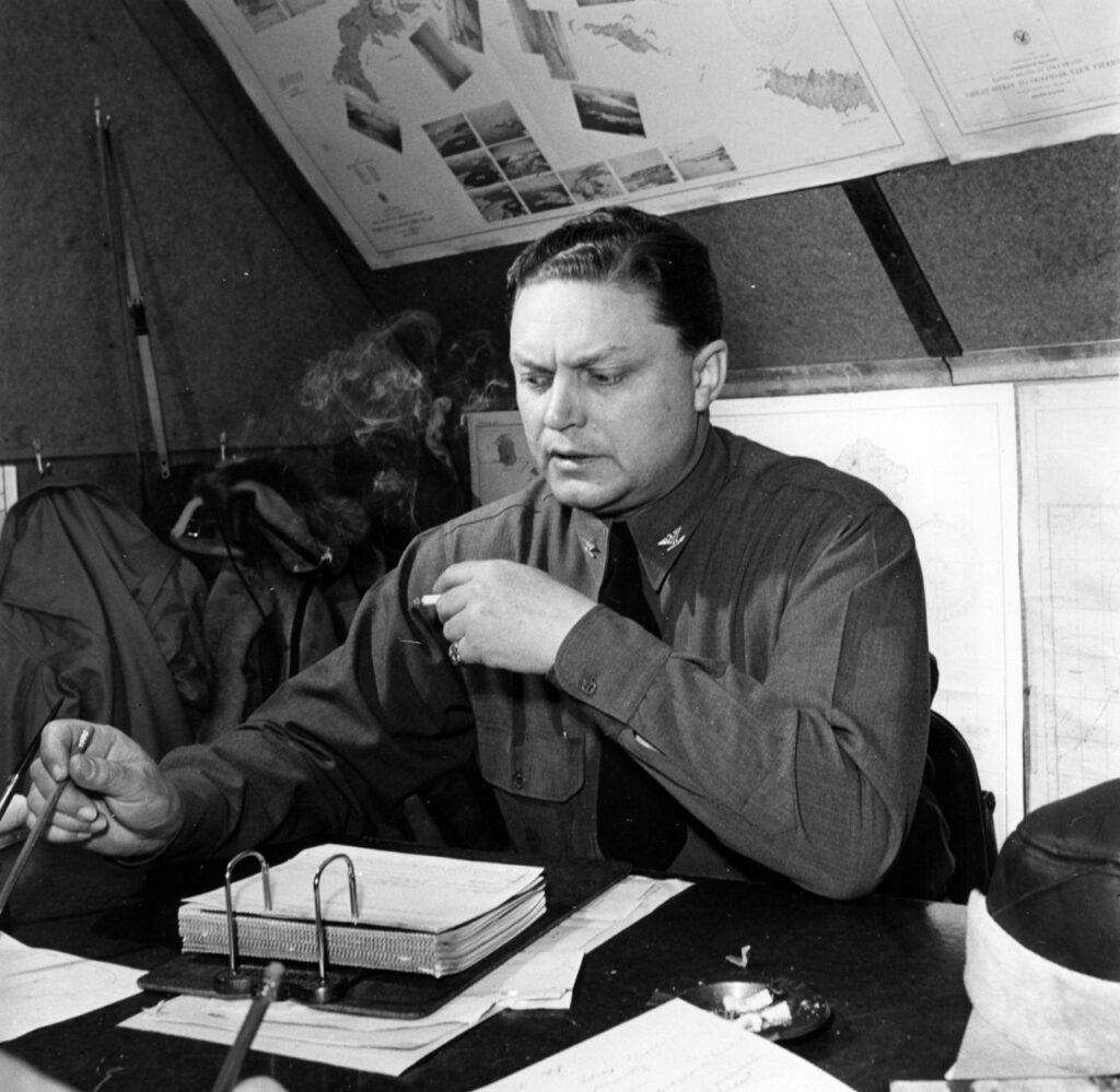 Captain Leslie Gehres in his Patrol Wing Four headquarters. Photo US Navy