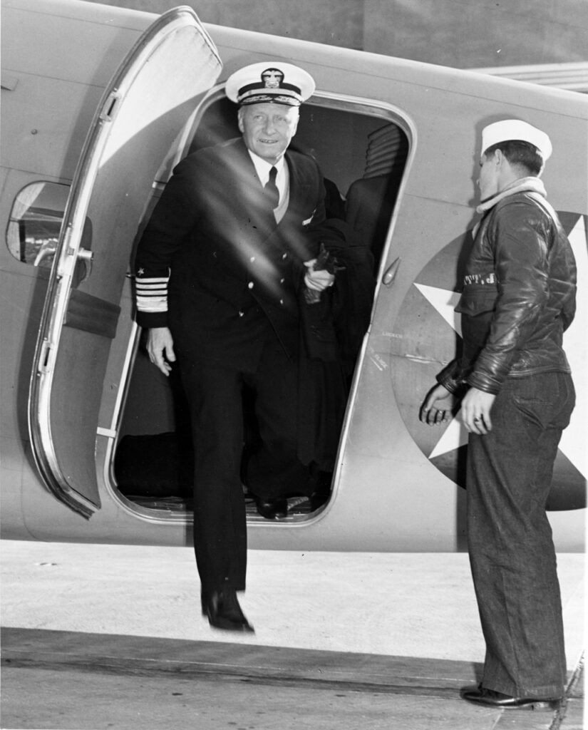 Admiral Nimitz arrives at Naval air Station Alameda 9 December 1942