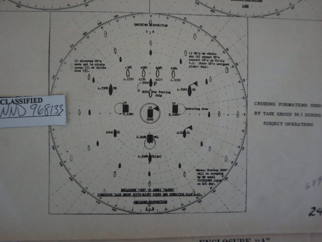 Task Force 58 ship formation 5-R used when probability of any attack is low.