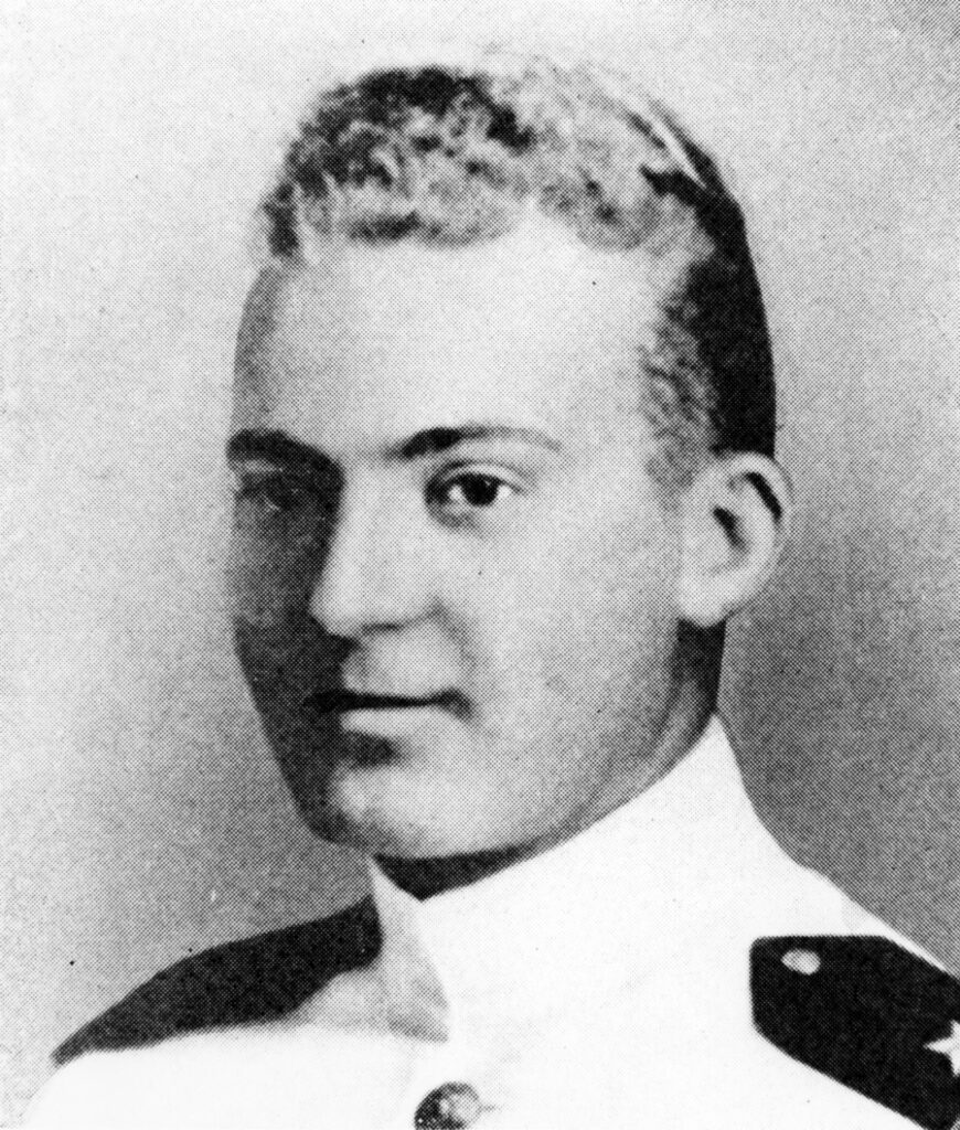 (1913-1942) Halftone photograph copied from Medal of Honor, The Navy. Lt. Milton Ricketts was posthumously awarded the Medal of Honor for heroism during the Battle of Coral Sea, 8 May 1942. He was in charge of a USS Yorktown (CV-5) damage control party that suffered many casualties from a bomb explosion. Despite mortal wounds, Lt. Rickets deployed a fire hose and successfully contained the resulting fire before he died. U.S. Naval History and Heritage Command Photograph. Catalog #: NH 95297