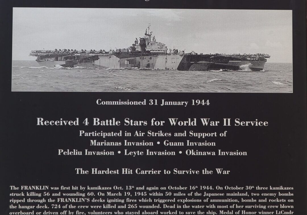 Plaque honoring USS Franklin displayed at Museum of the Pacific War. Photo by Glenn Ross